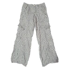 Swirl Print Cargo Pants Y2K Wide Leg Elastic Waist Grunge M BDG